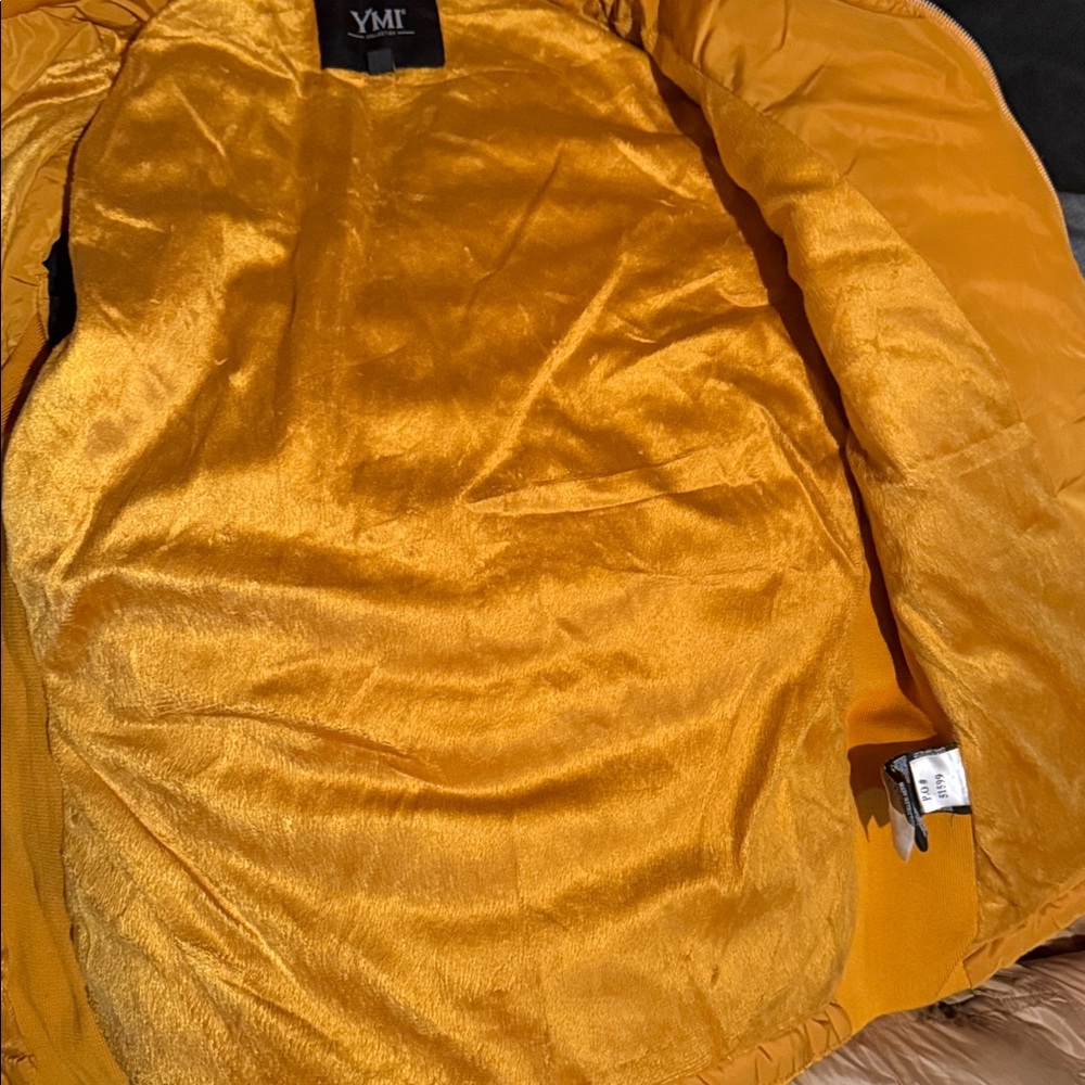 YELLOW, HEAVY PUFFER VEST JACKET WITH FAUX FUR TRIMMED HOOD - Picture 8 of 11